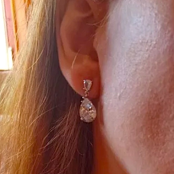 Sterling Silver Pear Drop Diamond Earrings - Picture 6 of 11